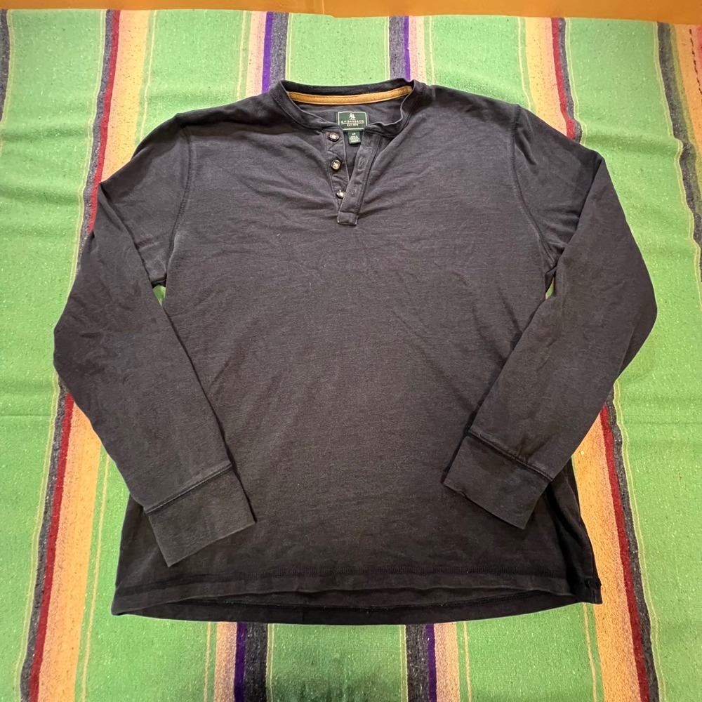 G.H. Bass & Co. Henley Mens Large Navy Blue Long Sleeve Cotton Blend Shirt